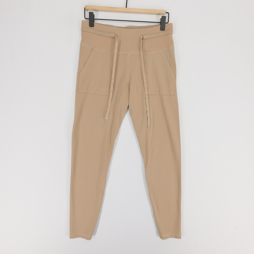 TravisMathew Friday Ponte Jogger Pants Womens M Tan Ribbed High Rise Stretch